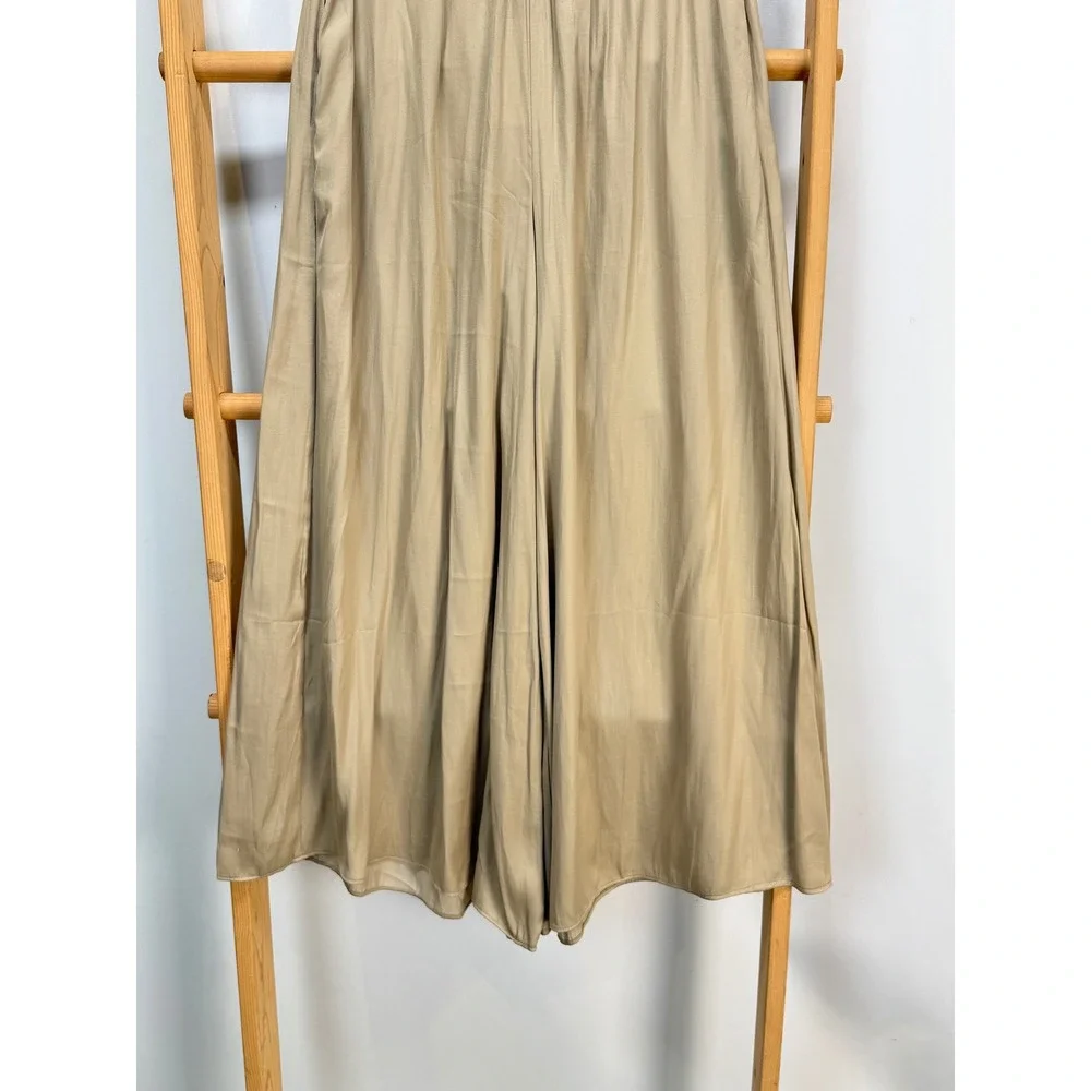 Grade&Gather Tan Wide Leg Flowy Pants Elastic Waist Khaki Palazzo Trousers M